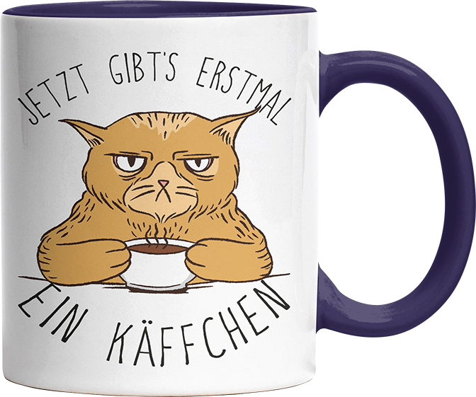 Jetzt gibts erstmal ein Käffchen Katze 1 Witzige Kobaltblau Tasse kaufen Geschenk