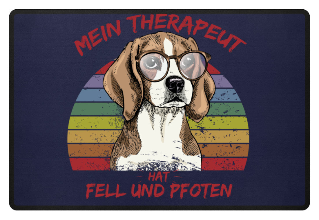 Zeigt susser beagle cooler spruch mein therapeut hat fell und pfoten retro fussmatte in Farbe Navy
