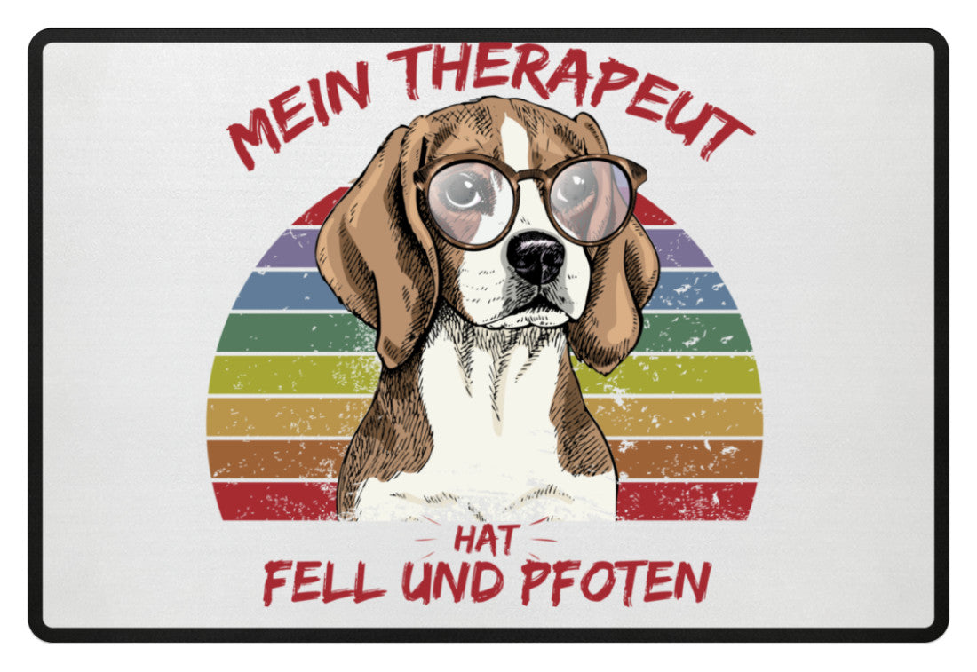 Zeigt susser beagle cooler spruch mein therapeut hat fell und pfoten retro fussmatte in Farbe White