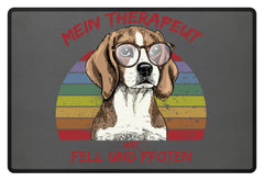 Zeigt susser beagle cooler spruch mein therapeut hat fell und pfoten retro fussmatte in Farbe Grey
