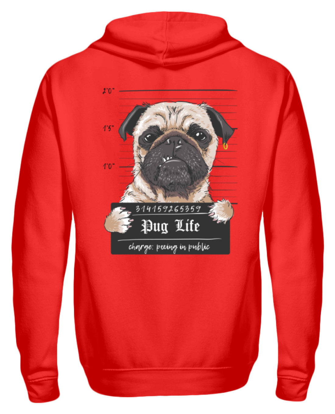 Krimineller Mops | Lustiger Hund | Pug Life | Zipper Hoodie in Rubinrot in Größe S