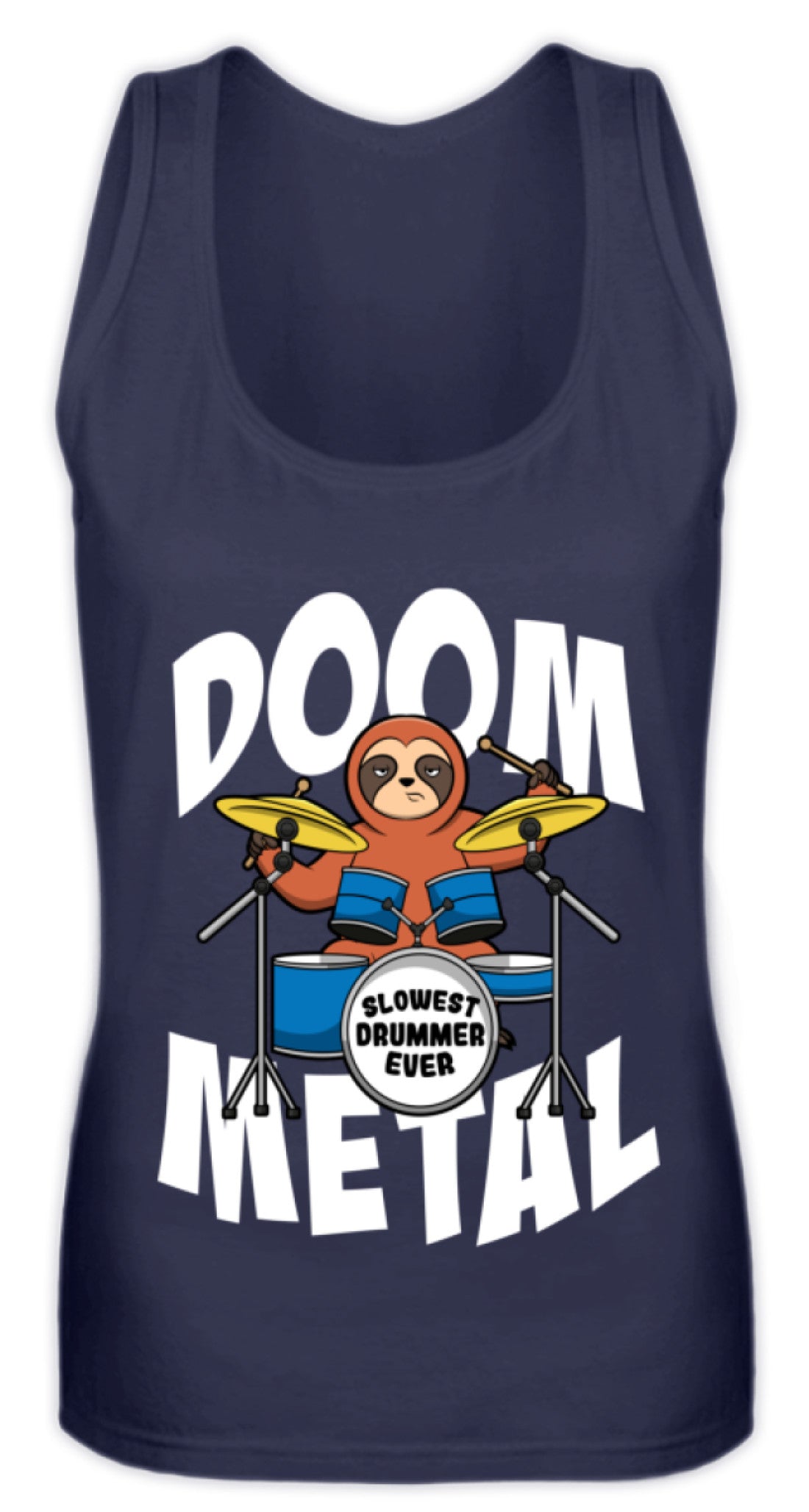 Zeigt funny doom metal sloth drummer frauen tanktop in Farbe Purple
