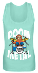Zeigt funny doom metal sloth drummer frauen tanktop in Farbe Black