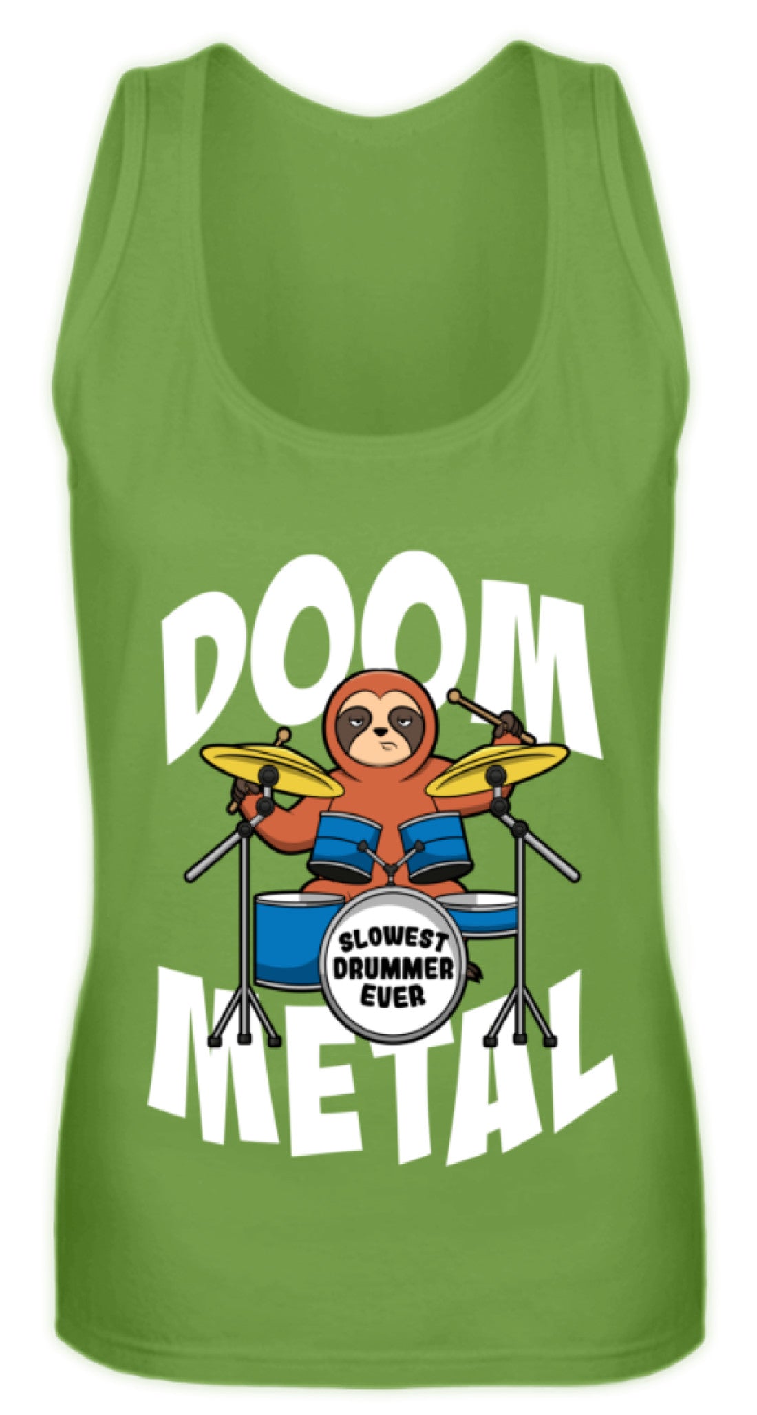 Zeigt funny doom metal sloth drummer frauen tanktop in Farbe Black