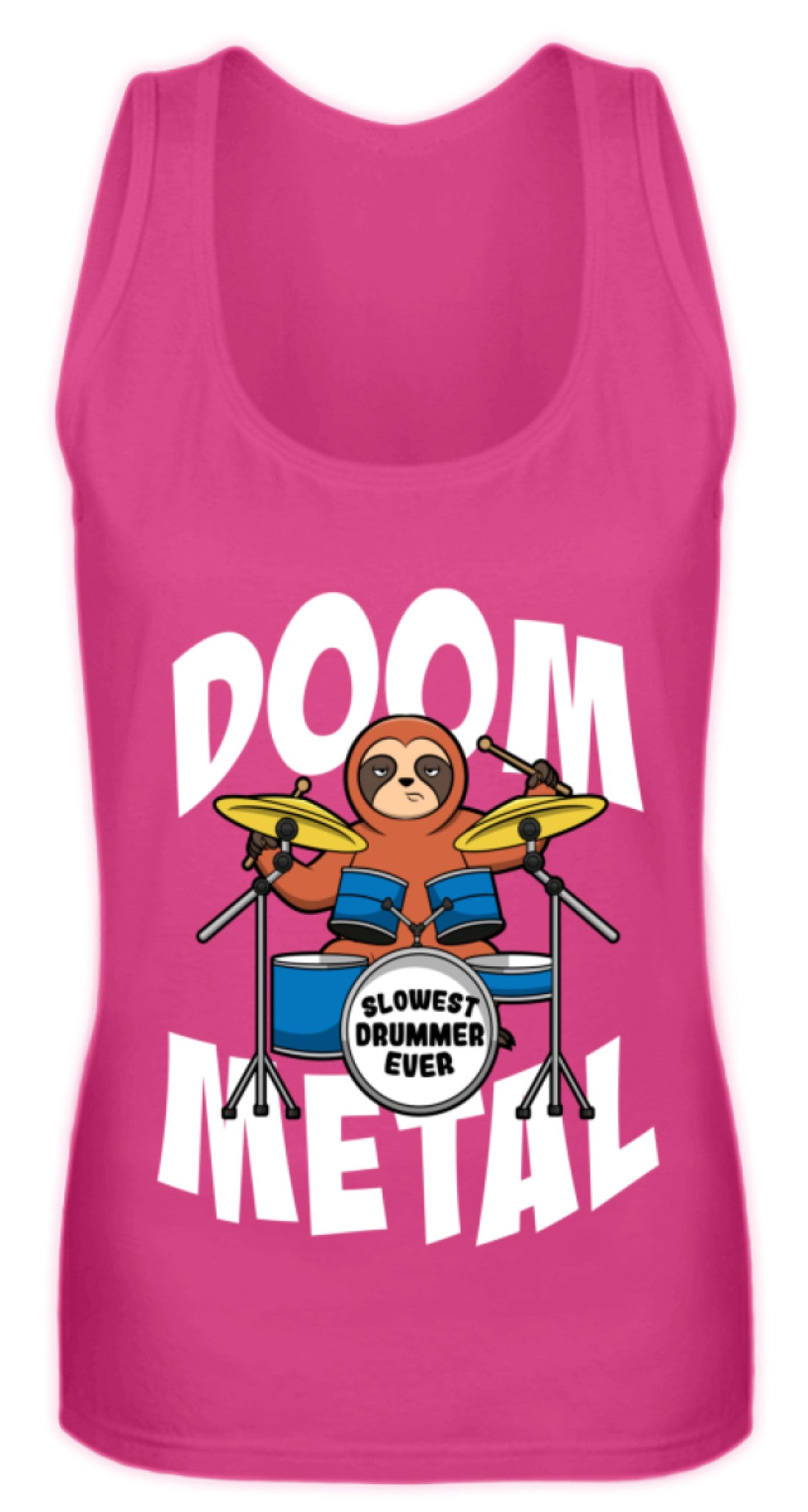 Zeigt funny doom metal sloth drummer frauen tanktop in Farbe Black