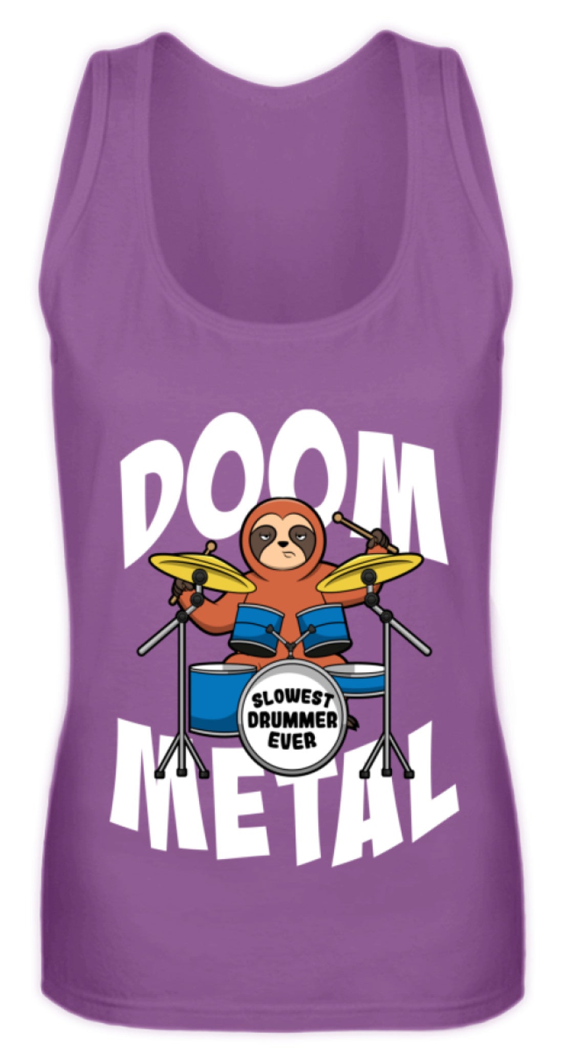 Zeigt funny doom metal sloth drummer frauen tanktop in Farbe Black