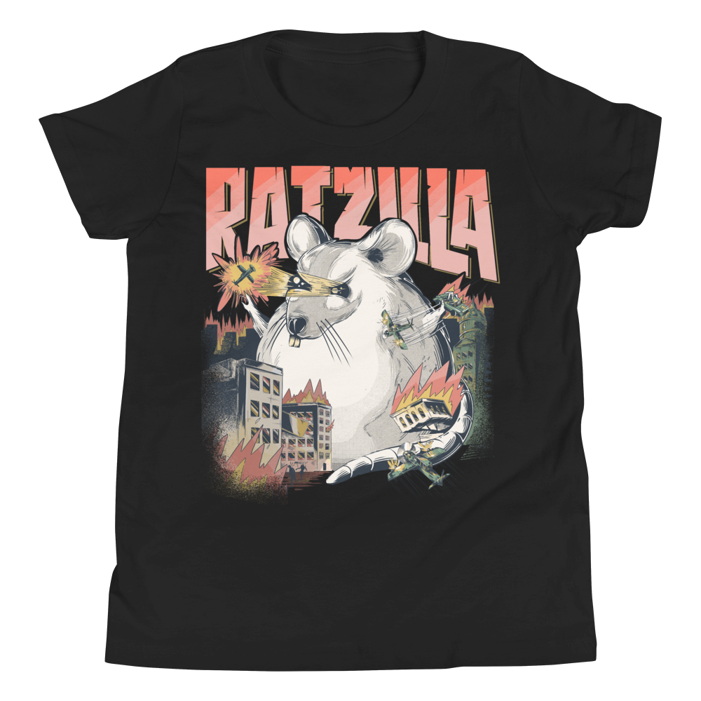 Zeigt ein T-Shirt für Kids und Teenager mit Frecher Ratzilla | T-Shirt für Kinder & Jugendliche