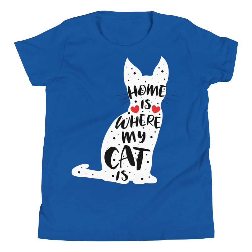 Zeigt ein T-Shirt für Kids und Teenager mit Home Is Where My Cat Is | T-Shirt für Kinder & Jugendliche