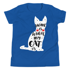 Zeigt ein T-Shirt für Kids und Teenager mit Home Is Where My Cat Is | T-Shirt für Kinder & Jugendliche