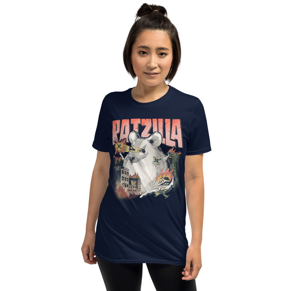 Zeigt funny cool ratzilla angry version unisex shirt gift for fancy rat holders rats owners funshirt cute dangerous rodent in Farbe White
