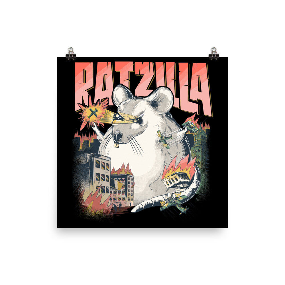 Zeigt lustiger saurier ratzilla poster matte fur rattenhalter rattenbesitzer lustige farbratte witziges ratten monster fur halter von ratten angaben in zoll in Farbe 14×14