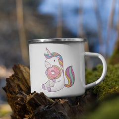 Unicorn eats donut | enamel mug
