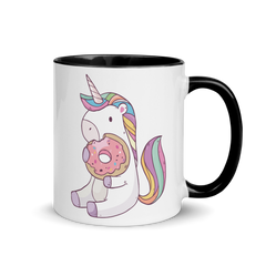 Bild einer Einhorn isst Donut | Tasse mit farbiger Innenseite