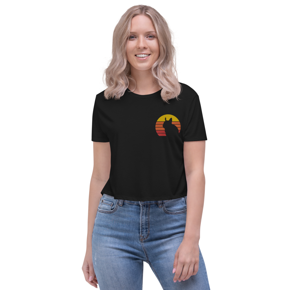 Degu Vintage Sonne | Crop Top mit Stickerei in Schwarz in Größe S