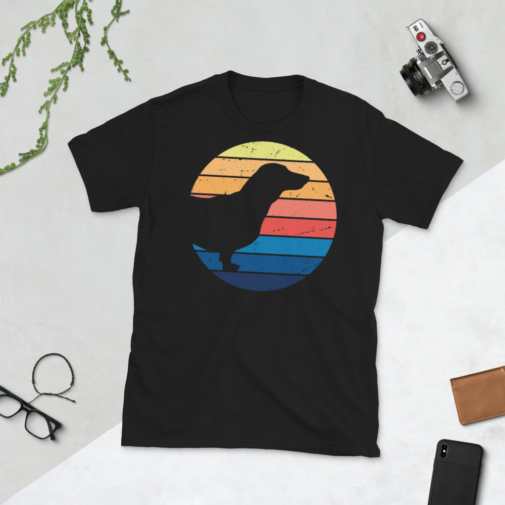 Mockup Vintage Dackel Sonne | Unisex-T-Shirt in Schwarz für Größe S