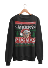 Merry Pugmas | Weihnachten | Lustiger Spruch für  Mops Besitzer | Unisex Pullover in Jet Black in Größe S