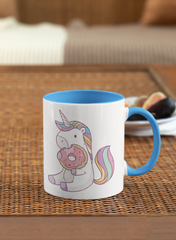Einhorn isst Donut | Zweifarbige Tasse