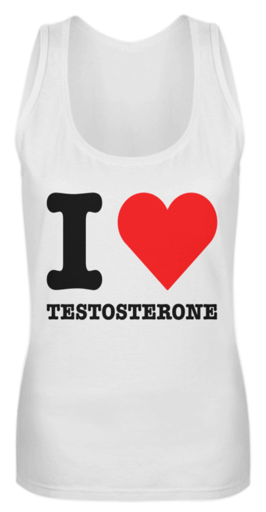 Ich liebe Testosteron | Coole Kleidung für Bodybuilder und Kraftsportler | Lustiger Spruch | Frauen Tank Top in White in Größe S