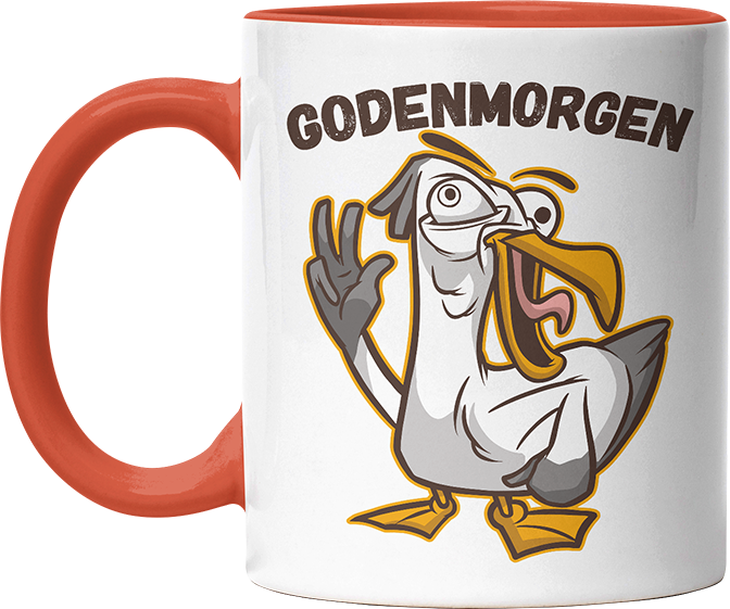 Godenmorgen Plattdeutsch Möwe Witzige Orange Tasse kaufen Geschenk