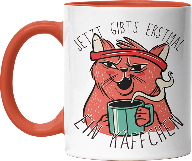 Jetzt gibts erstmal ein Käffchen Katze 2 Witzige Orange Tasse kaufen Geschenk