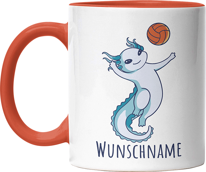 Axolotl Volleyball Kaffee Personalisierbar Name Witzige Orange Tasse kaufen Geschenk