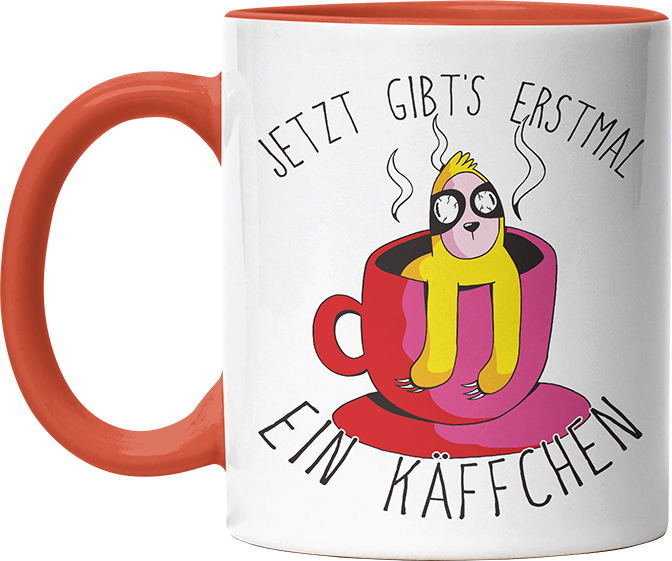 Jetzt gibts erstmal ein Käffchen Faultier 2 Witzige Orange Tasse kaufen Geschenk