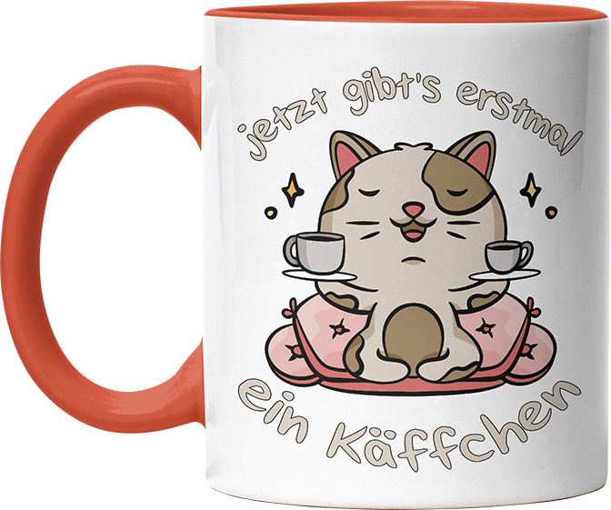 Jetzt gibts erstmal ein Käffchen Katze 3 Witzige Orange Tasse kaufen Geschenk