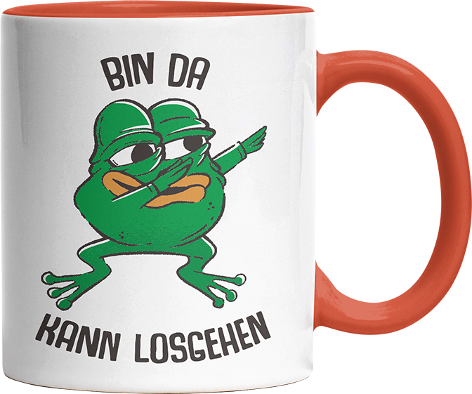 Bin da kann losgehen Frosch Witzige Orange Tasse kaufen Geschenk