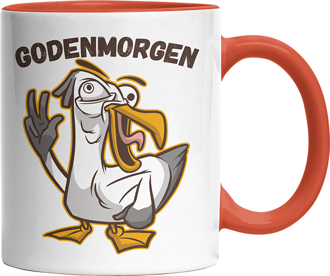 Godenmorgen Plattdeutsch Möwe Witzige Orange Tasse kaufen Geschenk