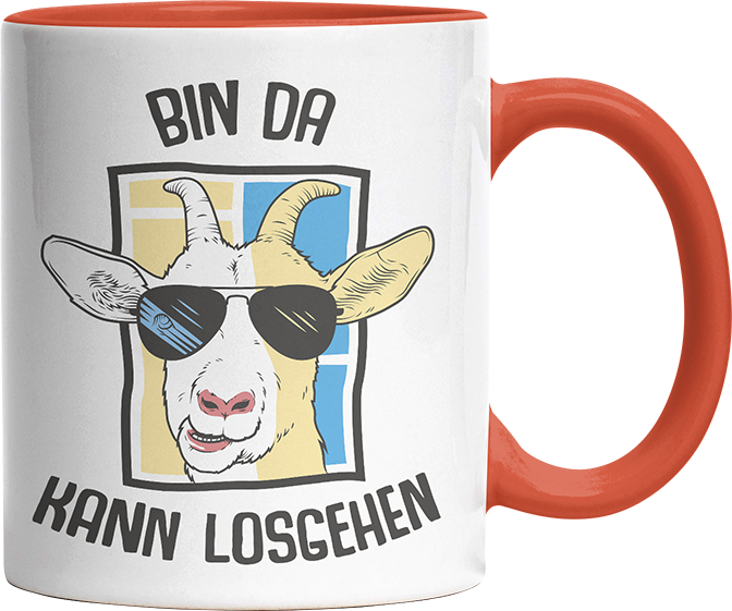 Bin da kann losgehen Ziege Witzige Orange Tasse kaufen Geschenk