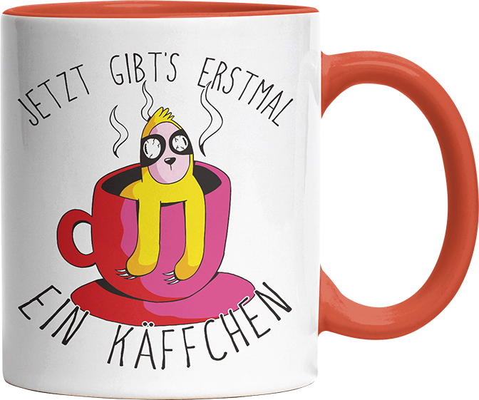 Jetzt gibts erstmal ein Käffchen Faultier 2 Witzige Orange Tasse kaufen Geschenk