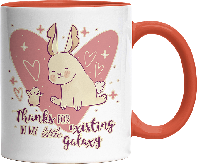 1WH Thanks for existing in my little Galaxy Hase Küken Witzige Orange Tasse kaufen Geschenk