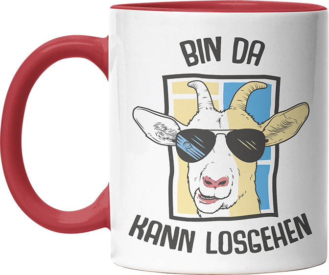 Bin da kann losgehen Ziege Witzige Rot Tasse kaufen Geschenk