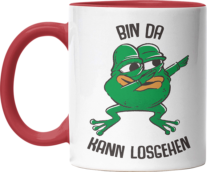 Bin da kann losgehen Frosch Witzige Rot Tasse kaufen Geschenk