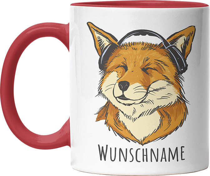 Fuchs mit Kopfhörern Personalisierbar Name Witzige Rot Tasse kaufen Geschenk