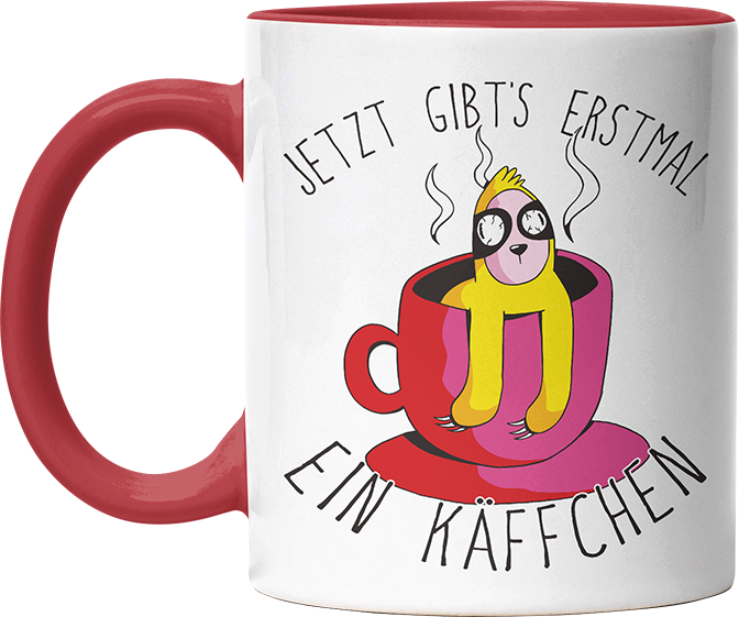 Jetzt gibts erstmal ein Käffchen Faultier 2 Witzige Rot Tasse kaufen Geschenk