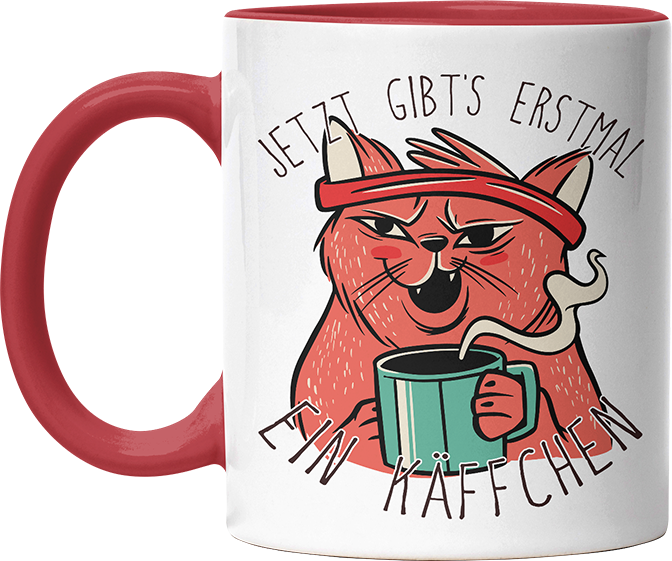 Jetzt gibts erstmal ein Käffchen Katze 2 Witzige Rot Tasse kaufen Geschenk