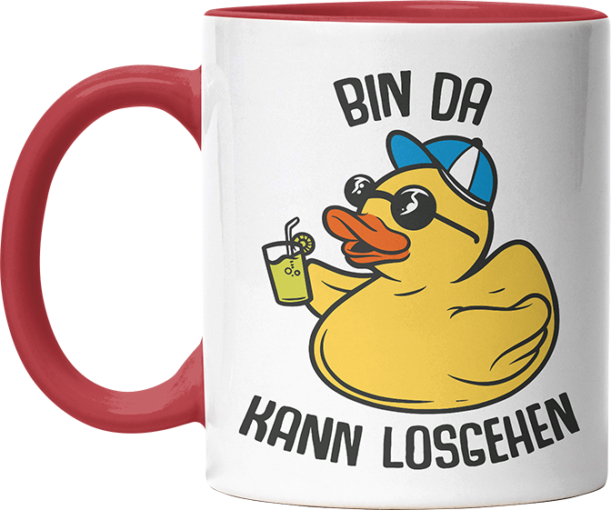 Bin da kann losgehen Badeentchen Witzige Rot Tasse kaufen Geschenk