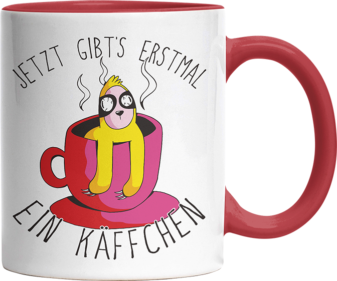 Jetzt gibts erstmal ein Käffchen Faultier 2 Witzige Rot Tasse kaufen Geschenk