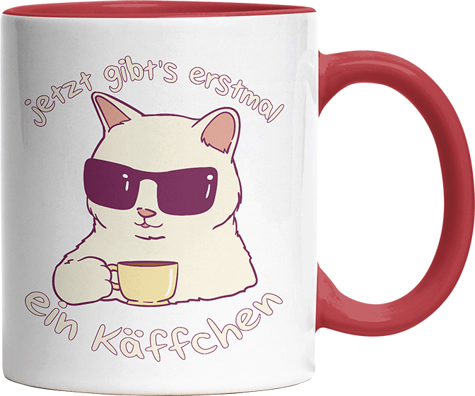 Jetzt gibts erstmal ein Käffchen Katze 4 Witzige Rot Tasse kaufen Geschenk