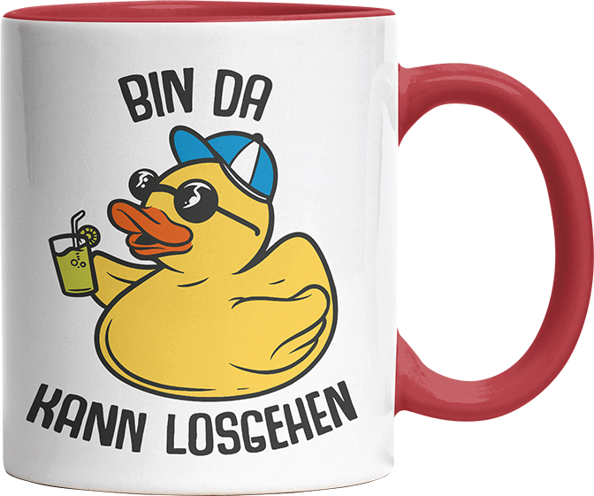 Bin da kann losgehen Badeentchen Witzige Rot Tasse kaufen Geschenk