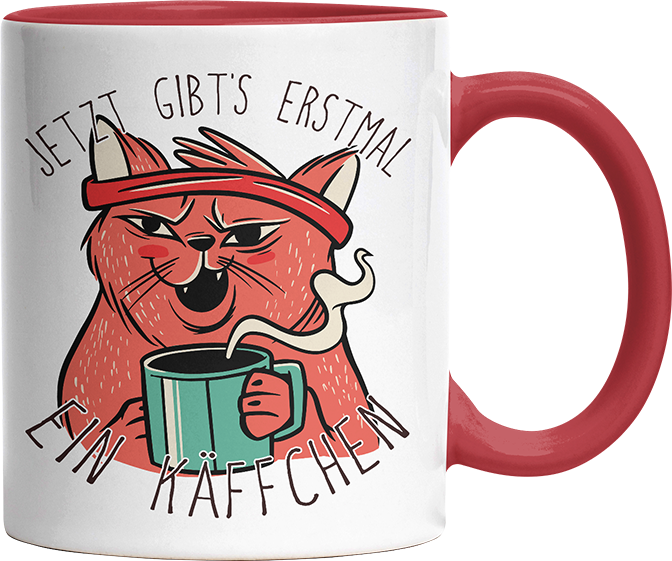 Jetzt gibts erstmal ein Käffchen Katze 2 Witzige Rot Tasse kaufen Geschenk