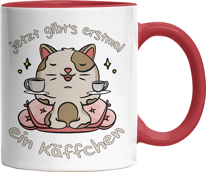 Jetzt gibts erstmal ein Käffchen Katze 3 Witzige Rot Tasse kaufen Geschenk