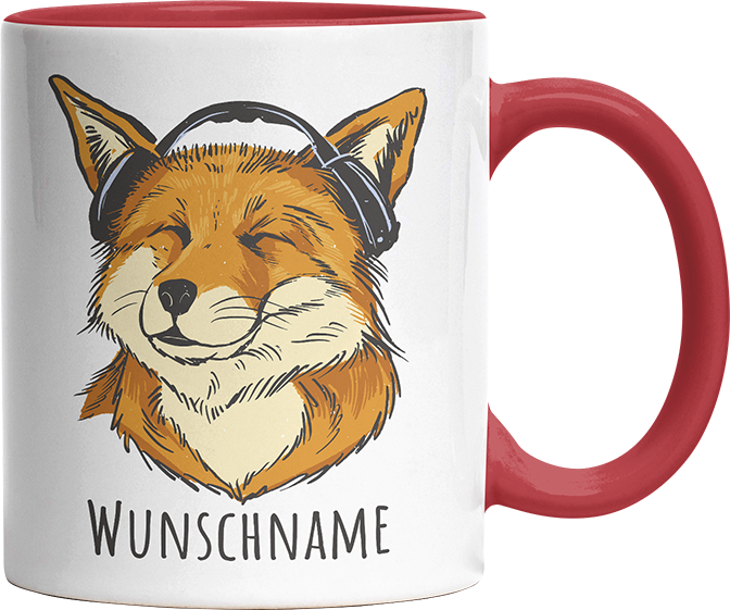 Fuchs mit Kopfhörern Personalisierbar Name Witzige Rot Tasse kaufen Geschenk