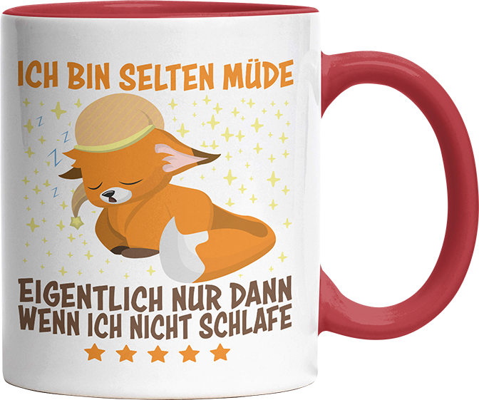 Ich bin selten müde eigentlich nur wenn ich nicht schlafe Fox Witzige Rot Tasse kaufen Geschenk