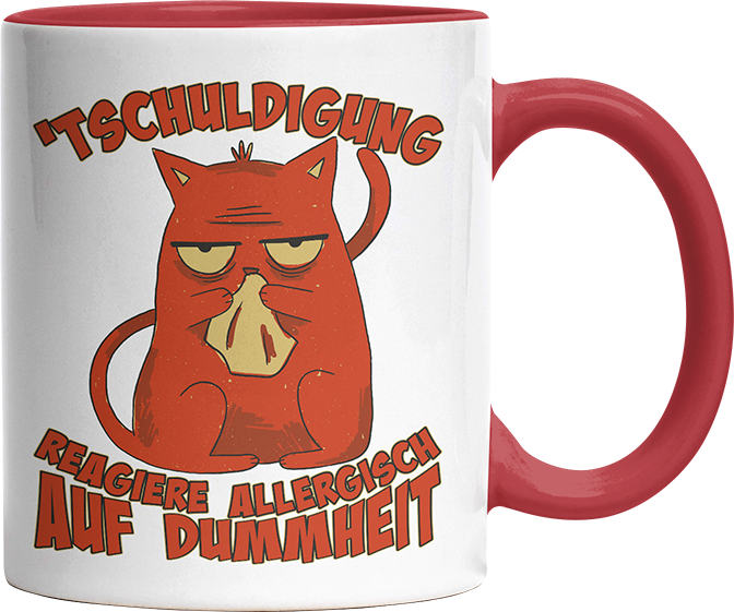 Tschuldigung reagiere allergisch auf Dummheit Katze 2 Witzige Rot Tasse kaufen Geschenk