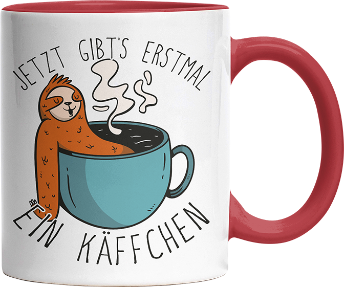 Jetzt gibts erstmal ein Käffchen Faultier 1 Witzige Rot Tasse kaufen Geschenk