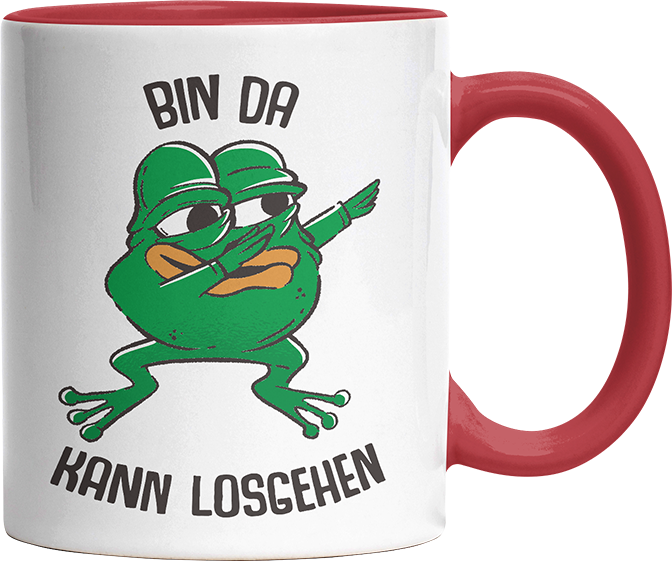 Bin da kann losgehen Frosch Witzige Rot Tasse kaufen Geschenk
