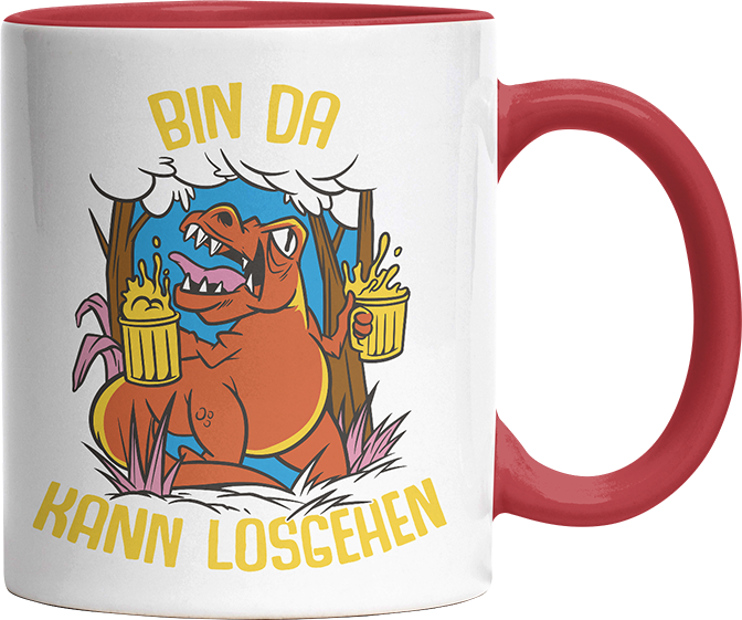 Bin da kann losgehen T Rex Bier Witzige Rot Tasse kaufen Geschenk