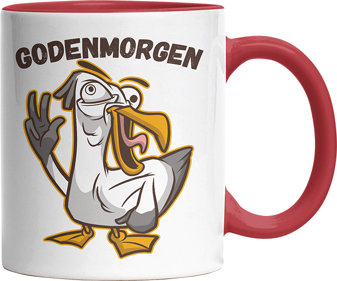 Godenmorgen Plattdeutsch Möwe Witzige Rot Tasse kaufen Geschenk